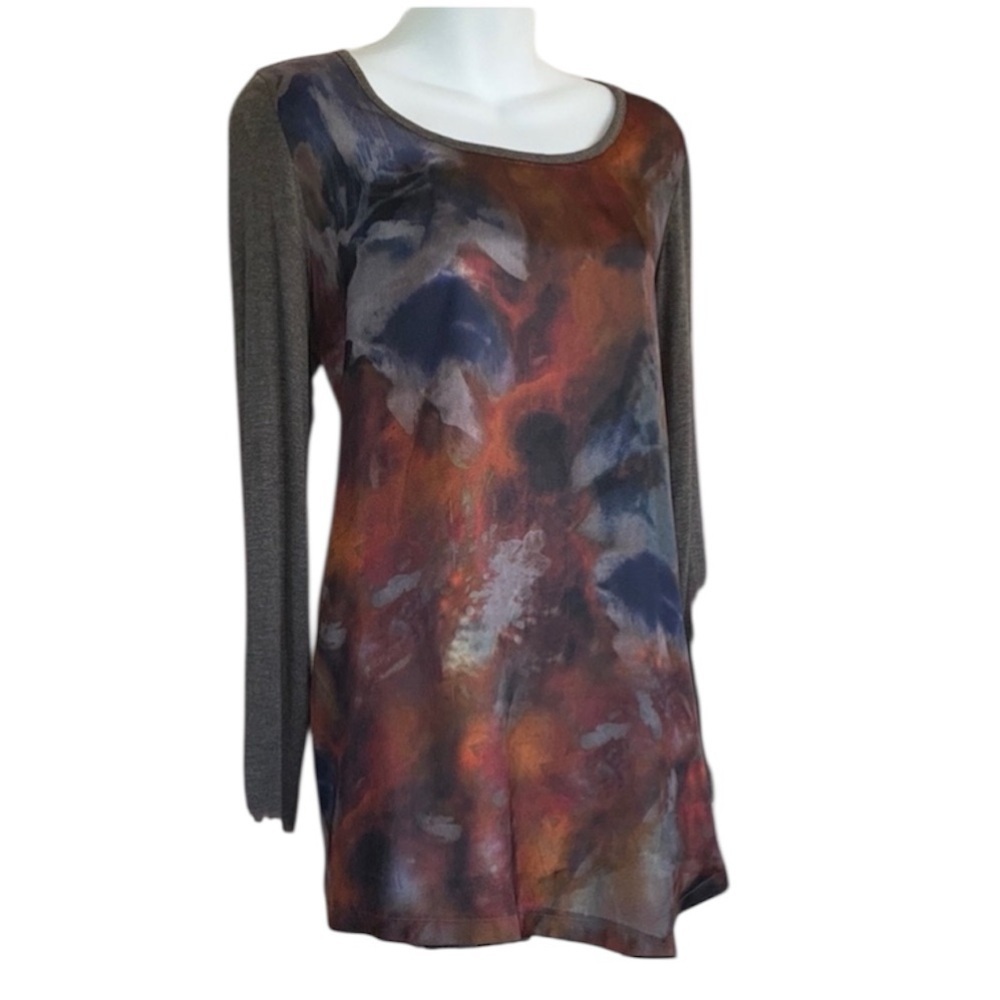 Soft Surroundings Top Women's S, Multicolor Long Sleeve, Asymmetrical Hem. EUC